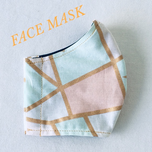 3 FOR $29 FACE MASK COTTON GEOMETRIC GOLD BLUE - Picture 3 of 5